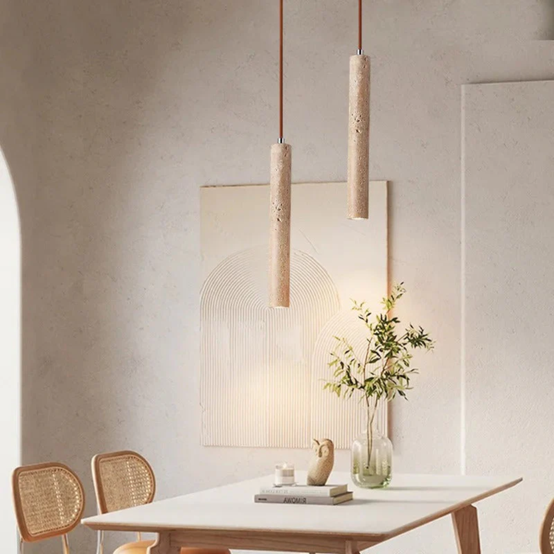 LumoLine - Lustre LED en travertin de style wabi-sabi