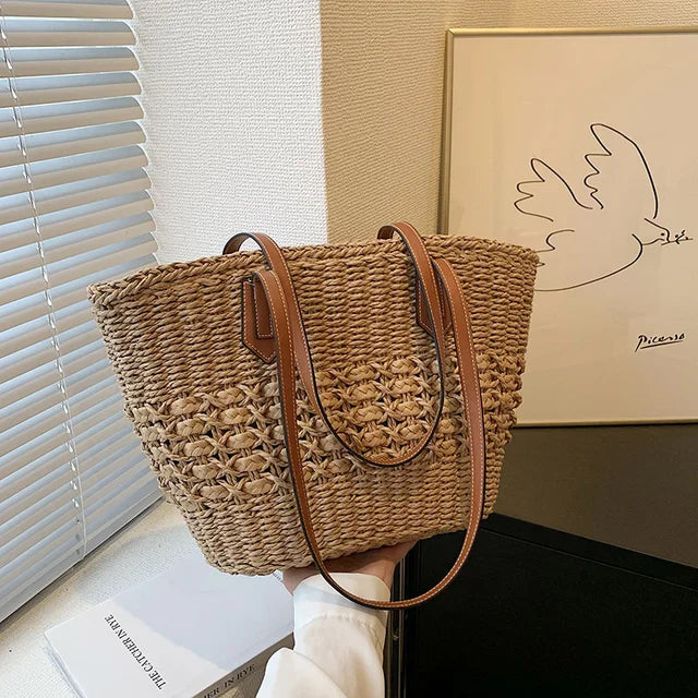 BohoVibe Tote – Sac Bandoulière Élégant en Paille