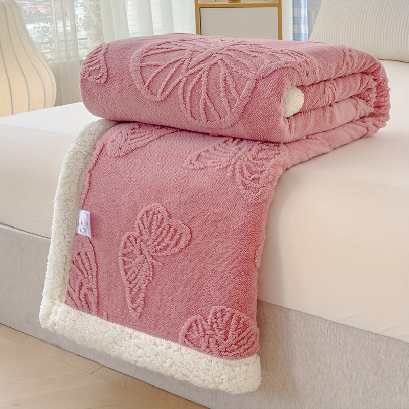 Cozy Luxe - Soft Thick Fleece Throw with Butterfly Embroidery