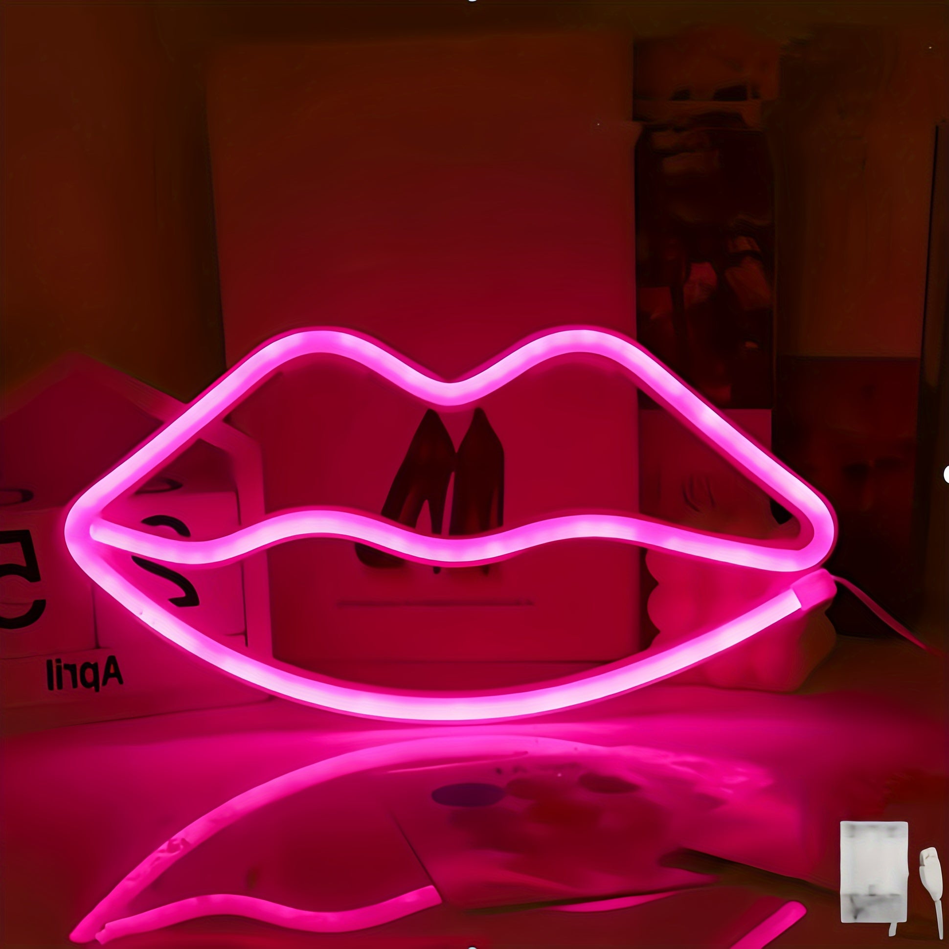 GlowLips - Lampe murale LED neon rose en forme de levres