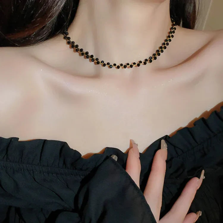 Amira - Collier double rang cristaux et perles de luxe