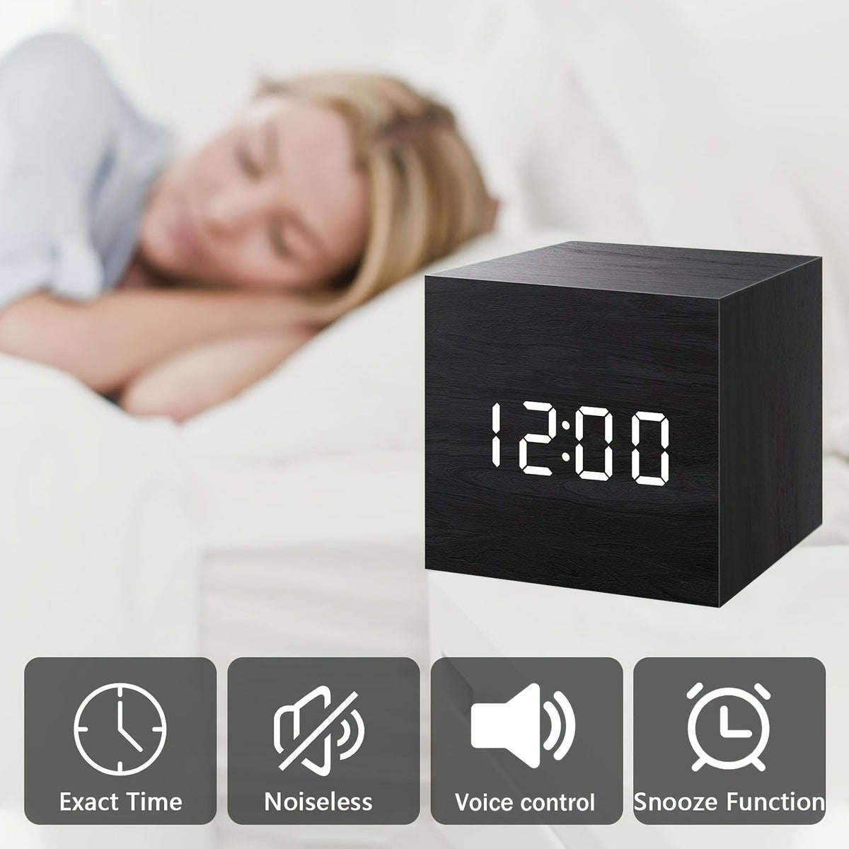 WoodTime Clock - Elegant Wooden Alarm Clock with LED Display