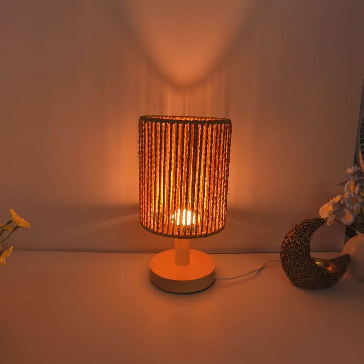 BarrelGlow - Wooden Desk Lamp with Striped Design