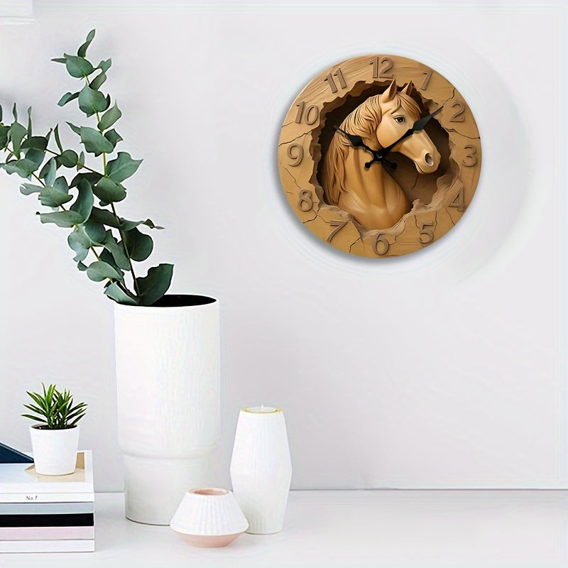 EquineElegance - Horloge Murale en Bois Motif Cheval