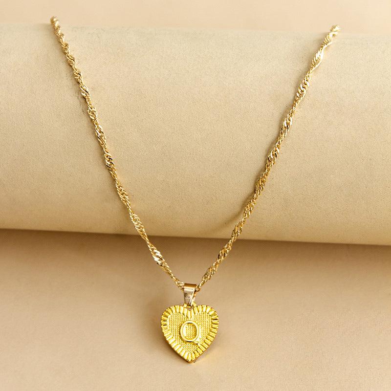 Amara - Gold Heart Initial Pendant Necklace