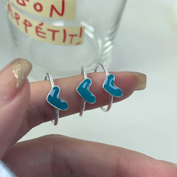 Ameline - Bague cœur en argent goutte bleue réglable
