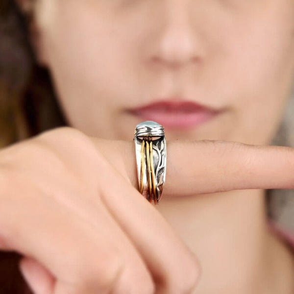 Selene - Bague spinner aigue-marine envoûtante