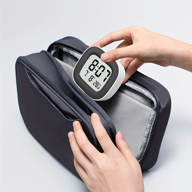 TimeView Clock - Mini Square Alarm Clock with Temperature Display