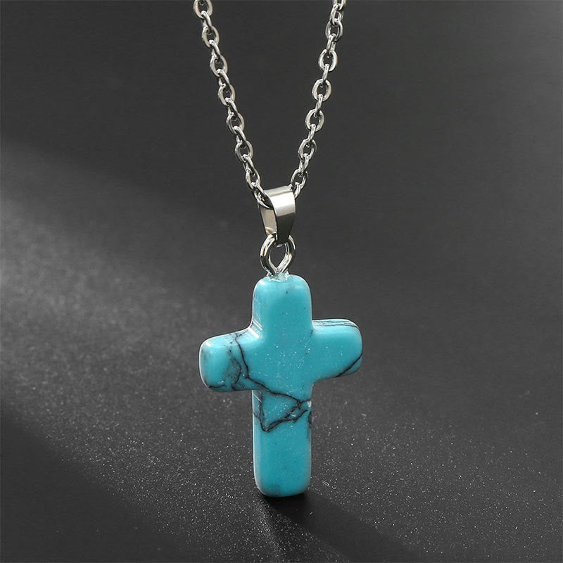 Seraphina - Collier croix en pierres précieuses naturelles
