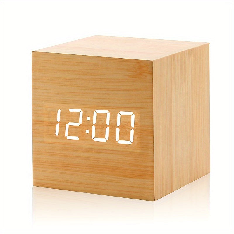 WoodTime Clock - Elegant Wooden Alarm Clock with LED Display