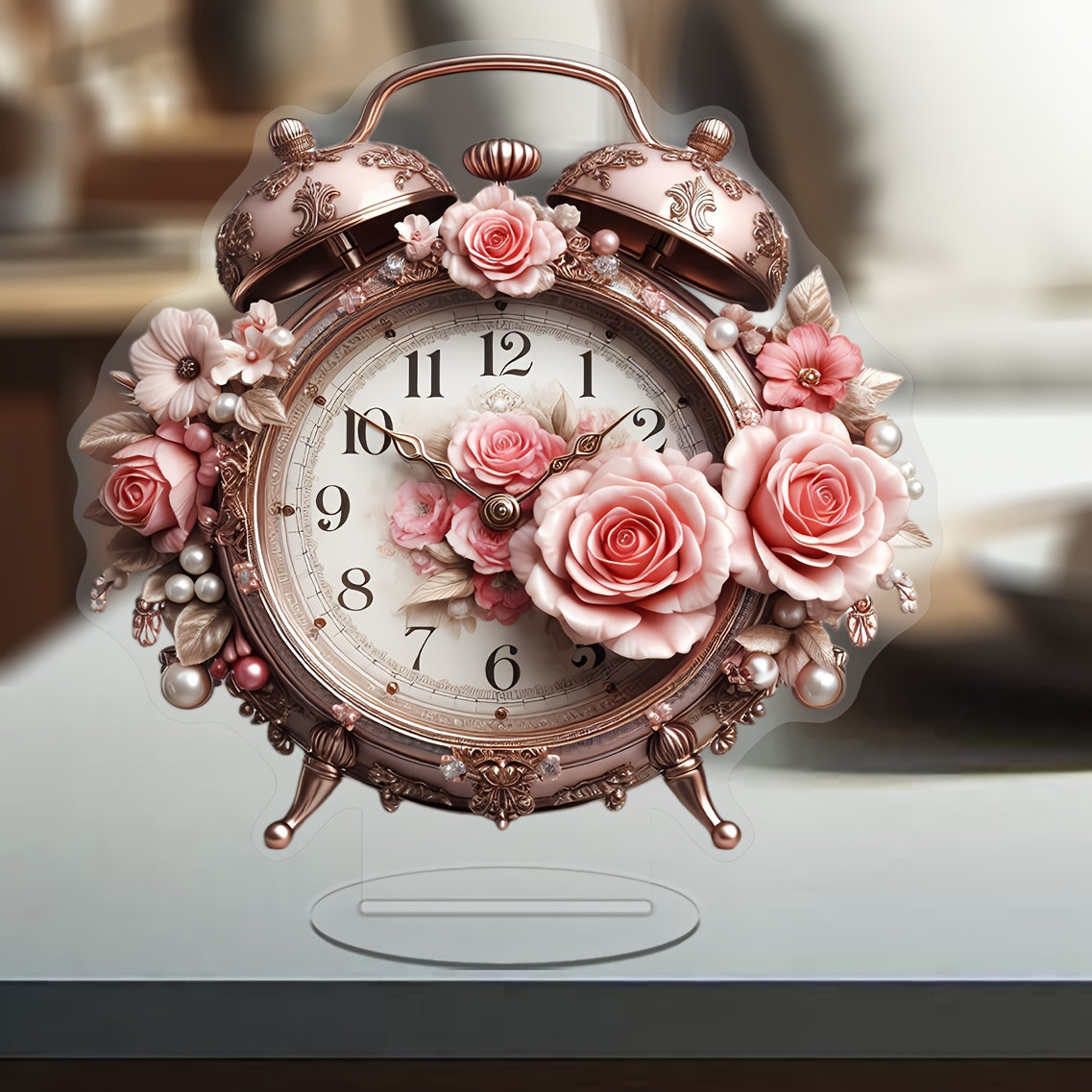 BohoBloom Clock - Vintage Floral Acrylic Table Clock