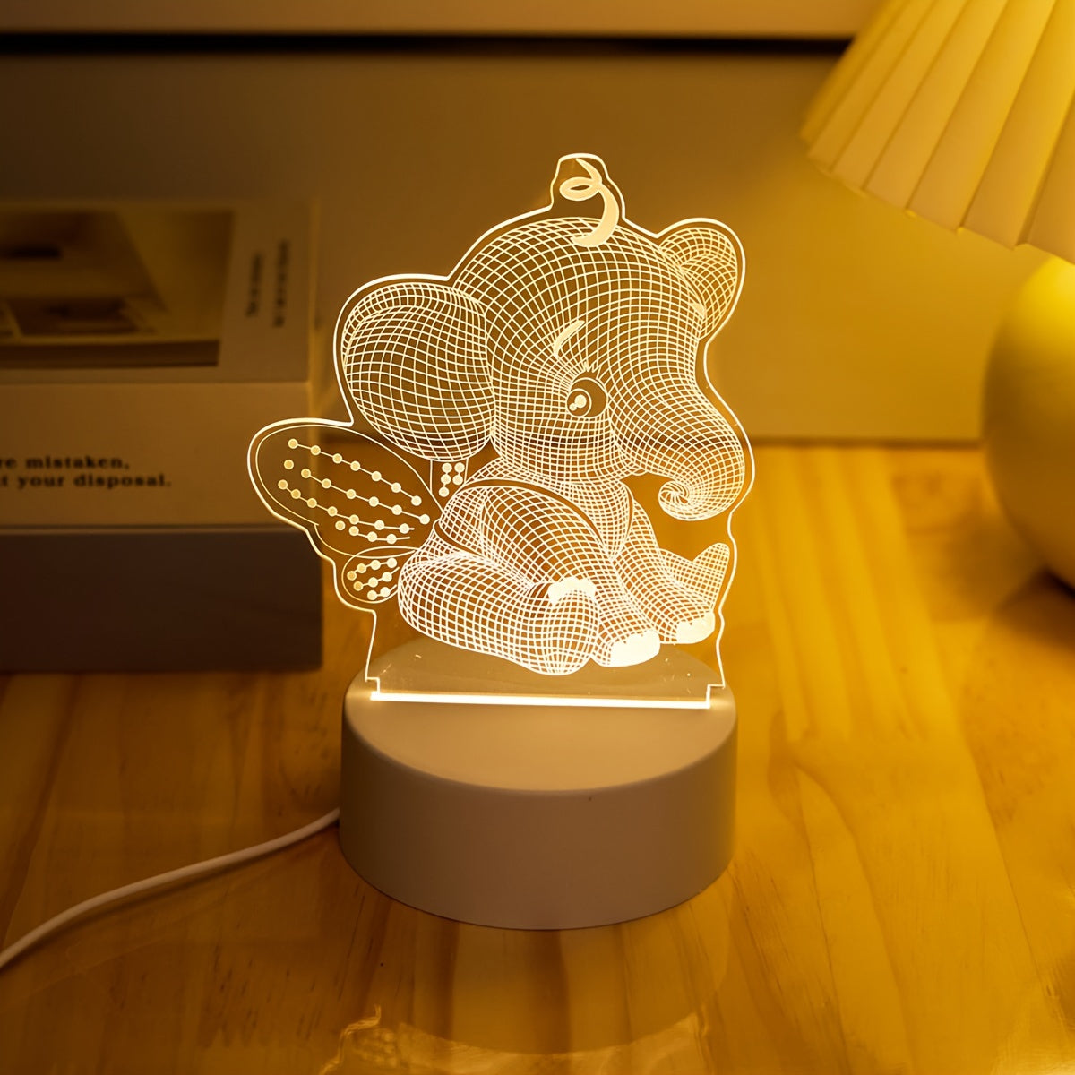 AngelElephant Lamp - 3D LED Table Lamp with USB Port