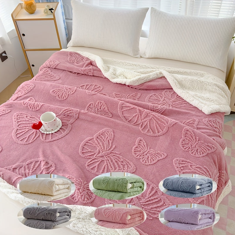 Cozy Luxe - Soft Thick Fleece Throw with Butterfly Embroidery