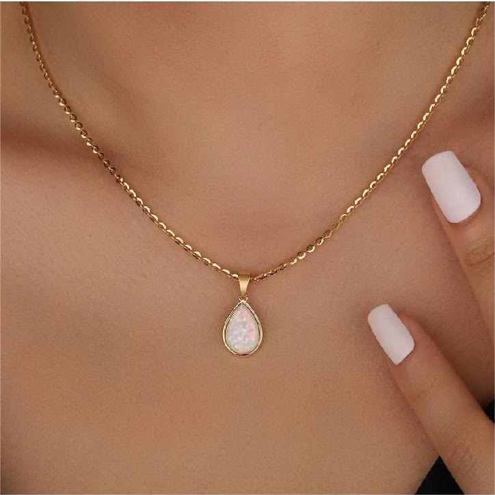 Eloise - Collier pendentif goutte en opale naturelle 18K
