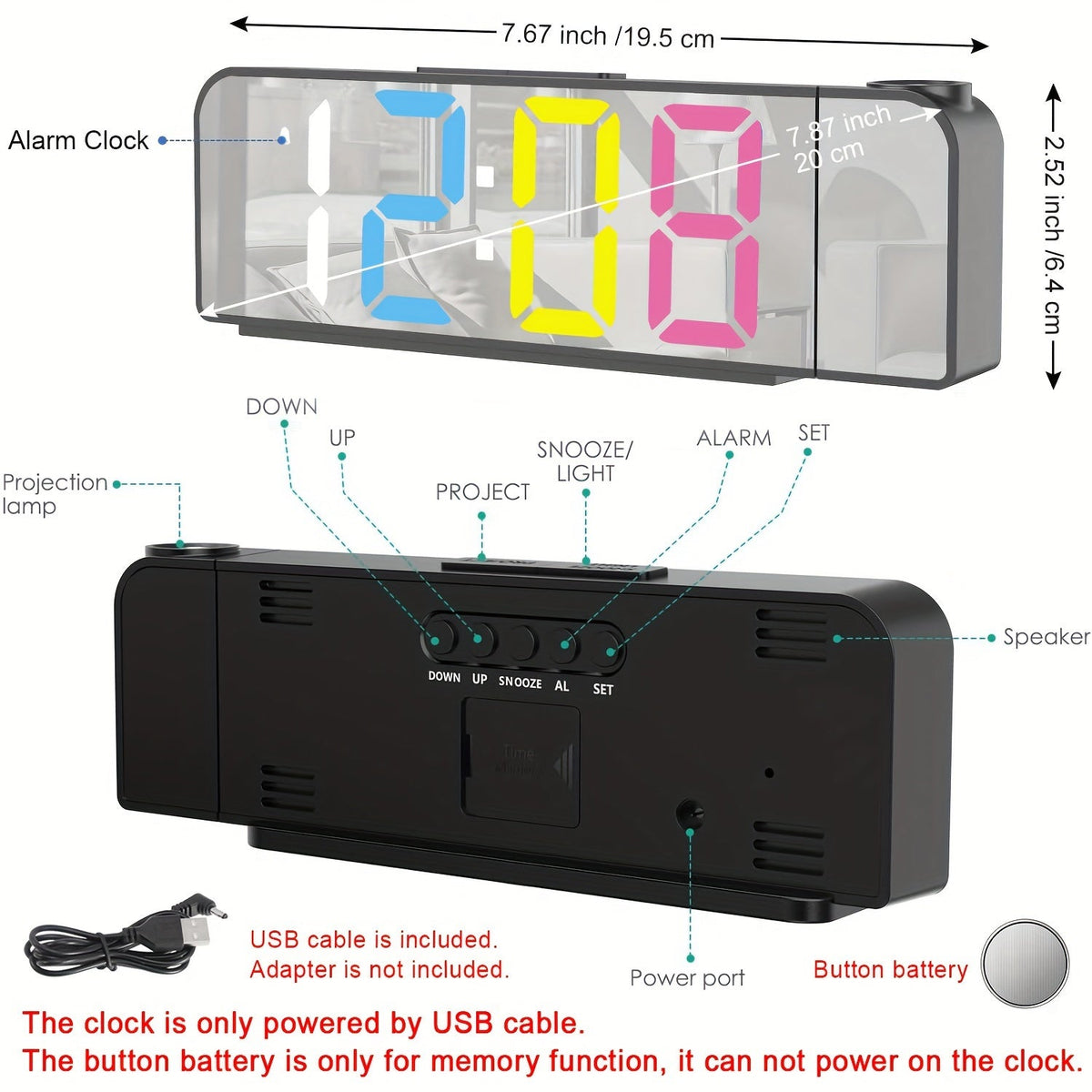 ProjectTime - LED Projection Digital Alarm Clock with Mirror Screen