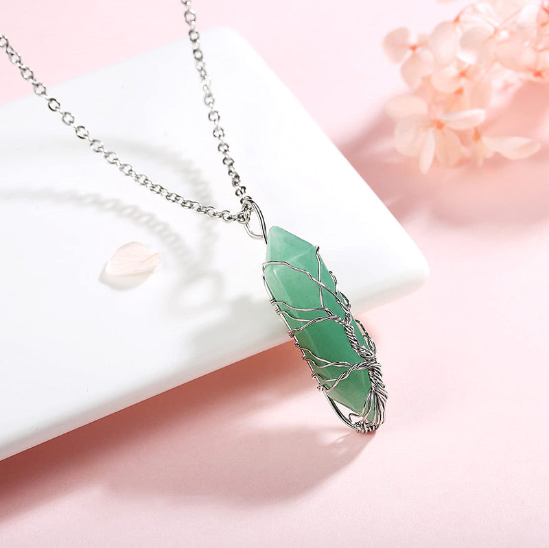 Elara - Collier arbre de vie en cristal et pierre précieuse