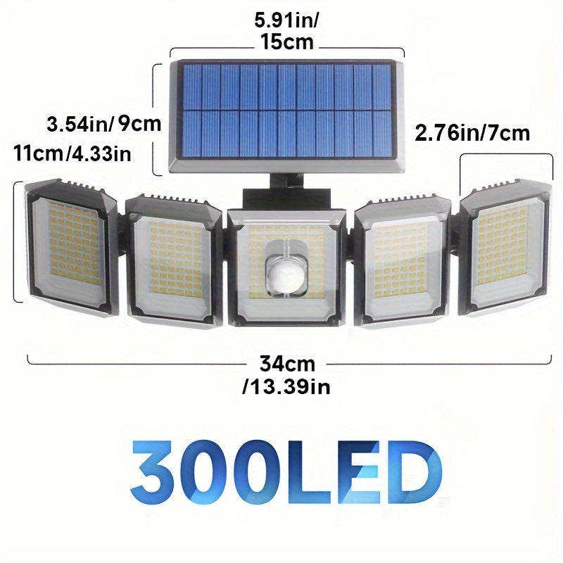 SolarGuard Pro - 5-Head Solar LED Security Floodlight with Motion Sensor