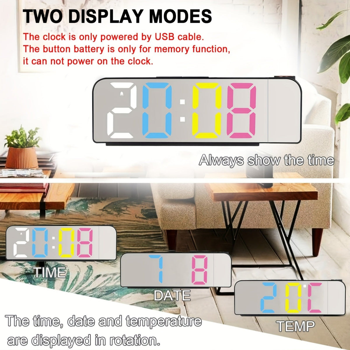 ProjectTime - LED Projection Digital Alarm Clock with Mirror Screen