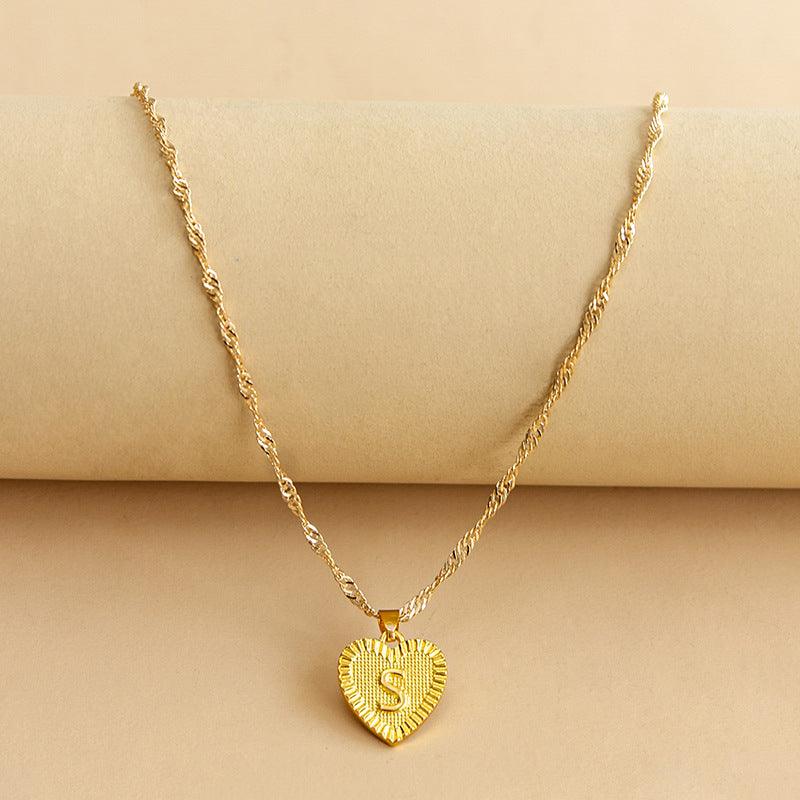 Amara - Gold Heart Initial Pendant Necklace