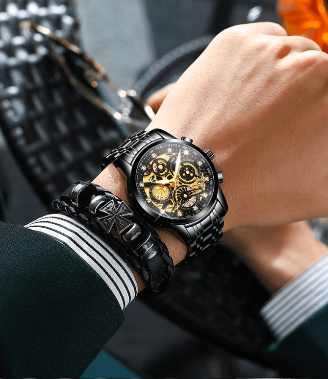 SkeletonWatch - Montre squelette noire pour homme