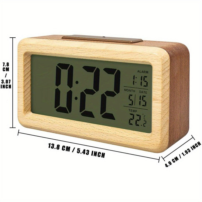 WoodChrono - Elegant Wooden Alarm Clock with Calendar and Temperature
