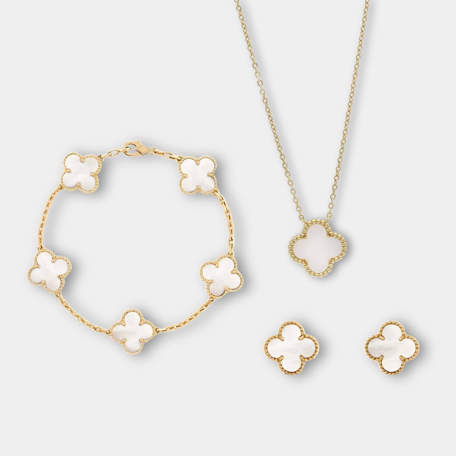 Golden Clover - Set collier, bracelet et boucles