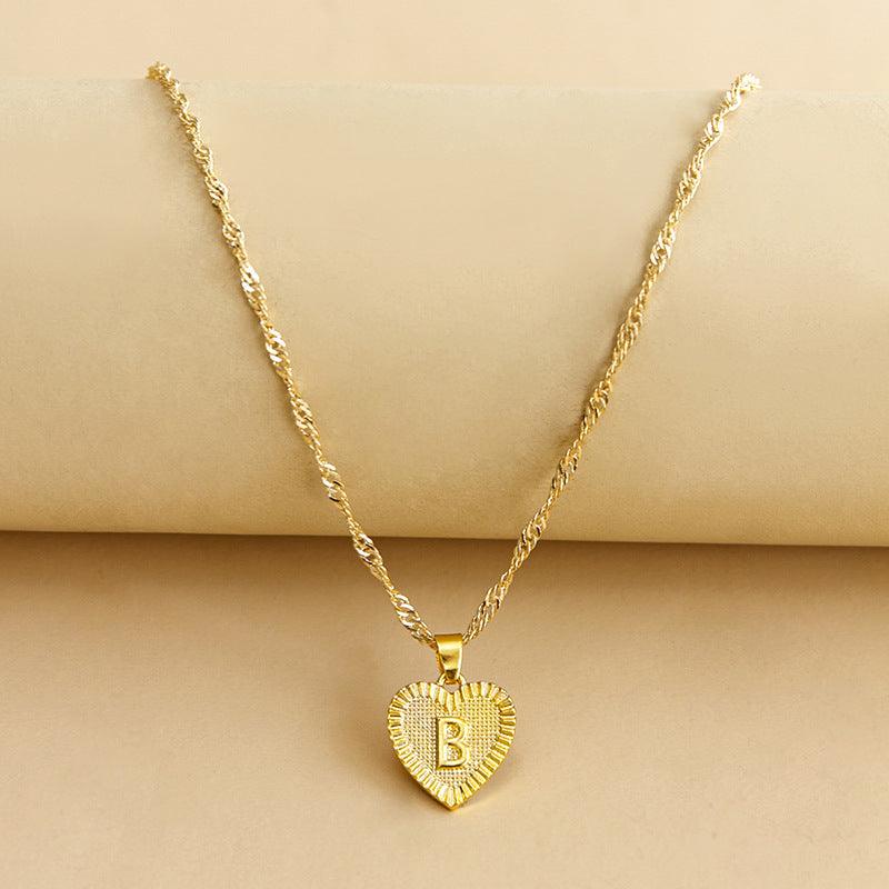 Amara - Gold Heart Initial Pendant Necklace