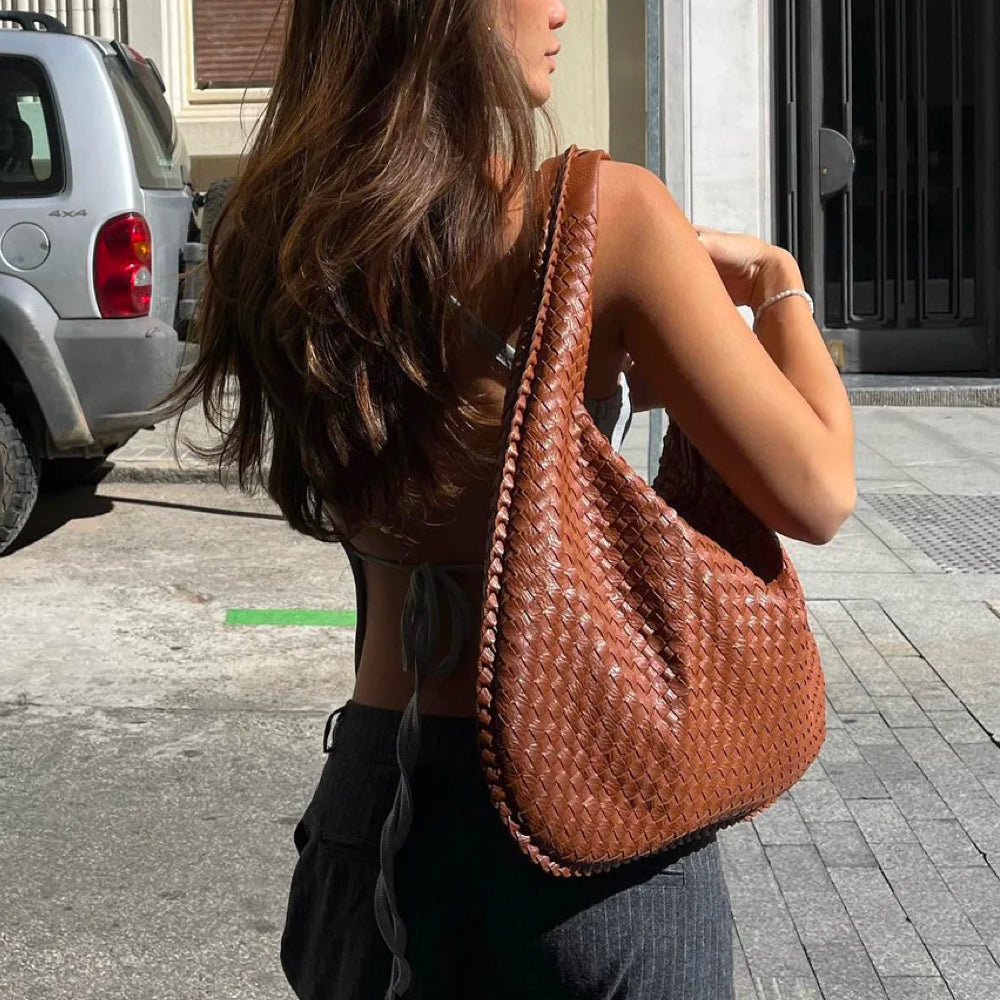WeaveLux - Grand Sac Bandoulière Tressé Femme
