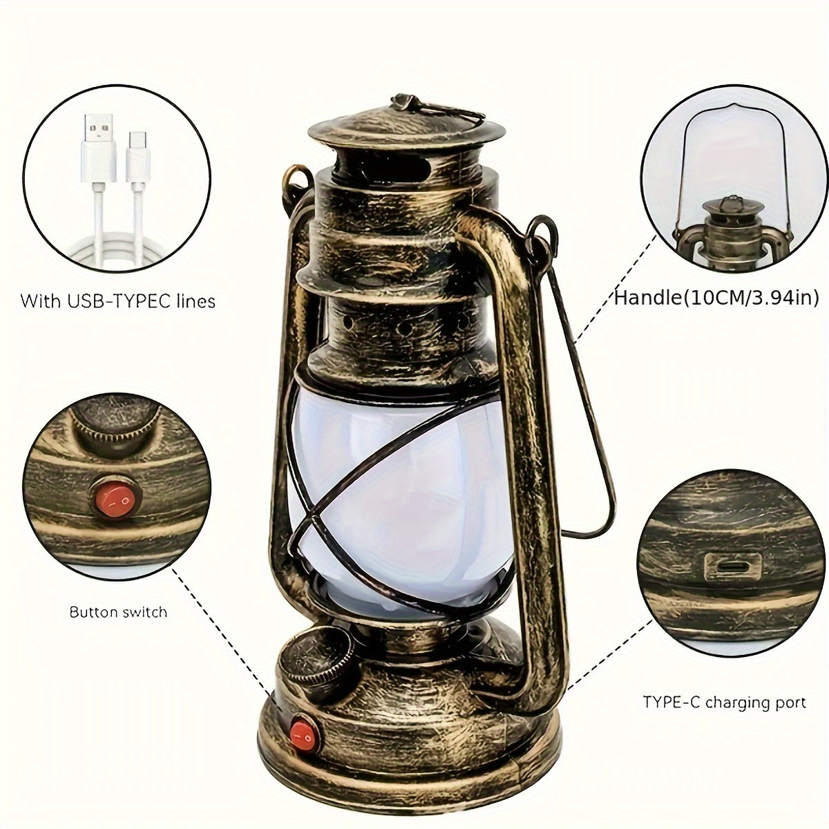 RetroGlow Lantern - Vintage LED Lantern with Flame Effect