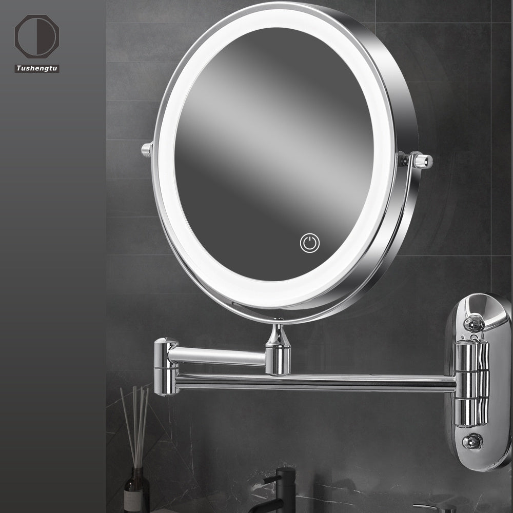 GlamGlow - LED Wall Mirror with Magnifying Lens and USB Charging