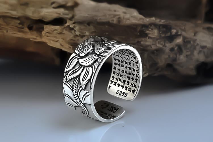 Bague Lotus Sutra Argent 925 Réglable Unisexe