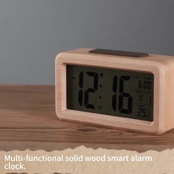 WoodChrono - Elegant Wooden Alarm Clock with Calendar and Temperature