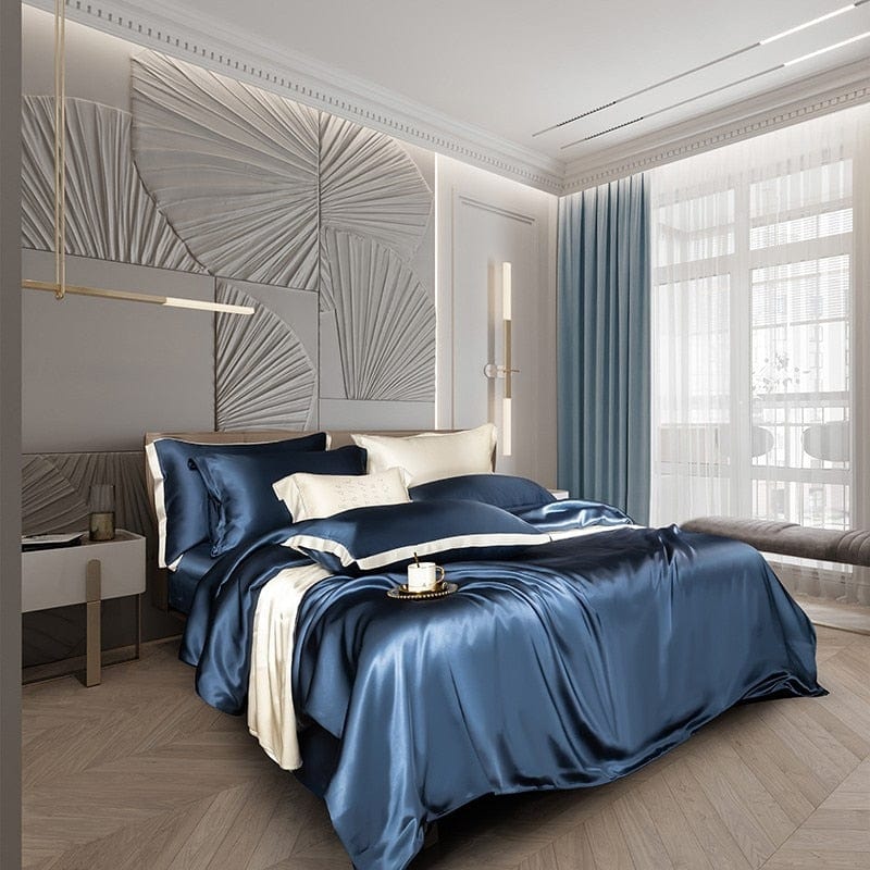 LuxLoom - Premium Navy Blue Mulberry Silk Bedding Set