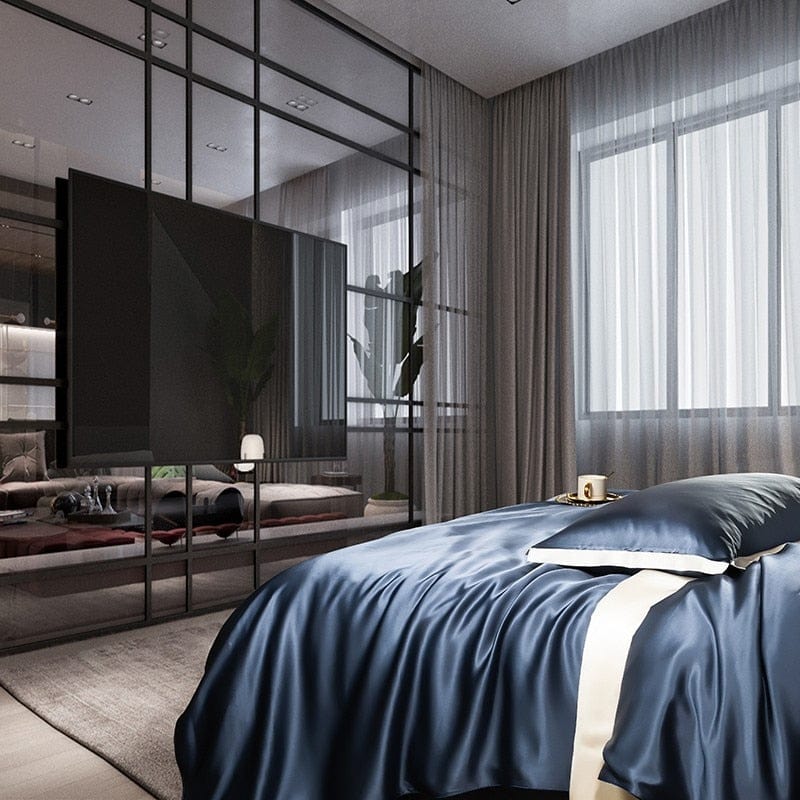 LuxLoom - Premium Navy Blue Mulberry Silk Bedding Set