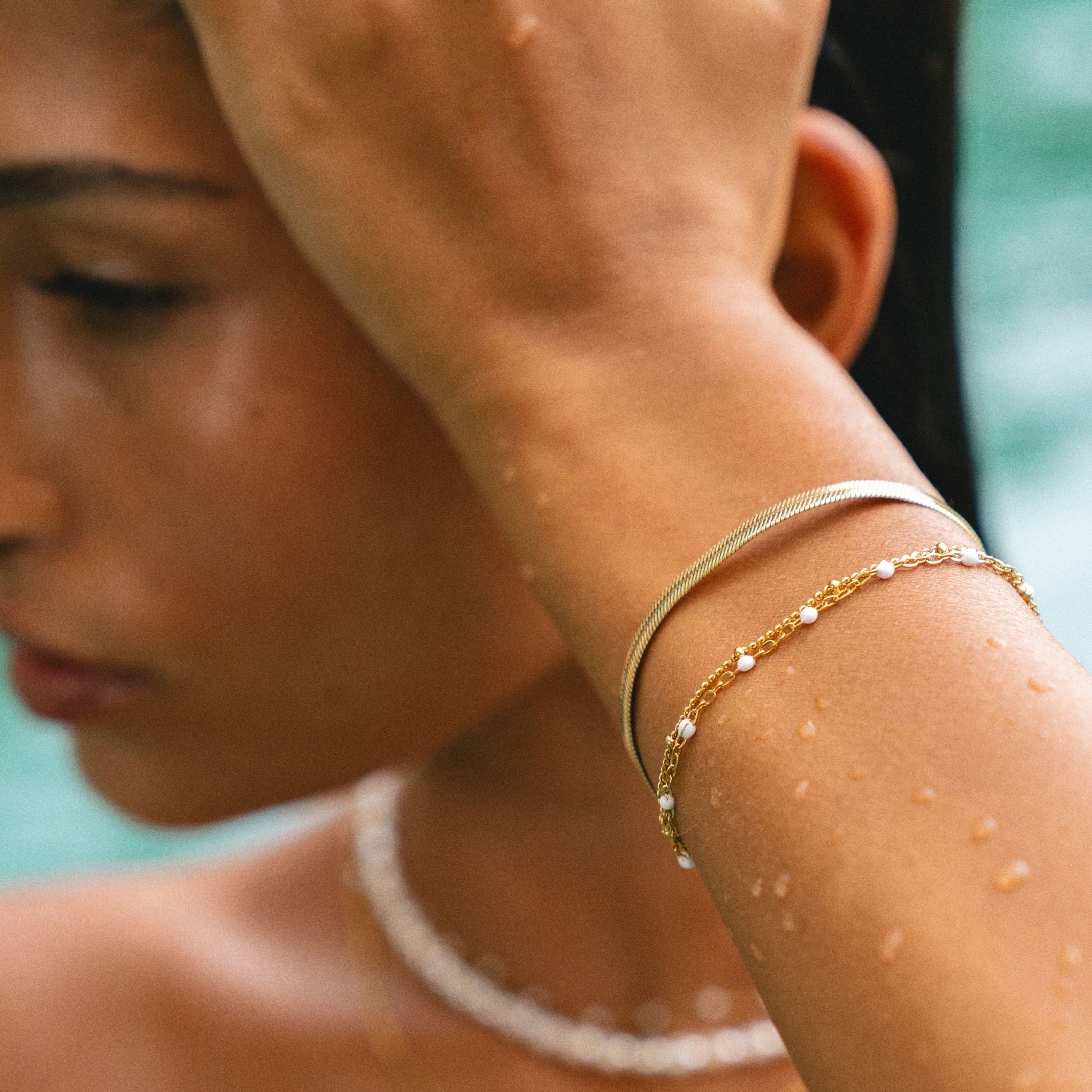 Liora - Bracelet double rang en perles blanches