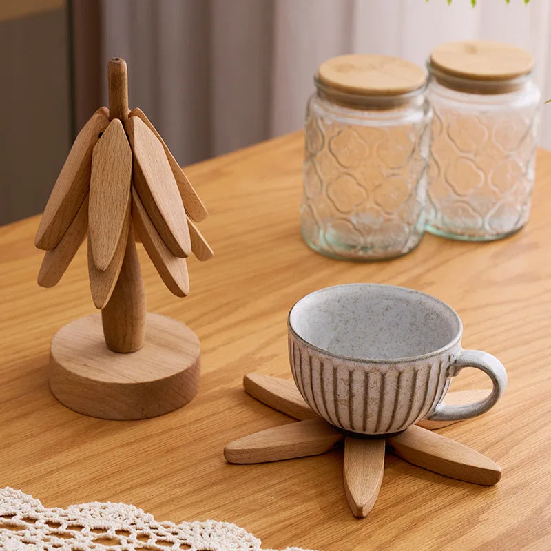 Sous-verres en Bois - Set artisanal sur support arbre en noyer