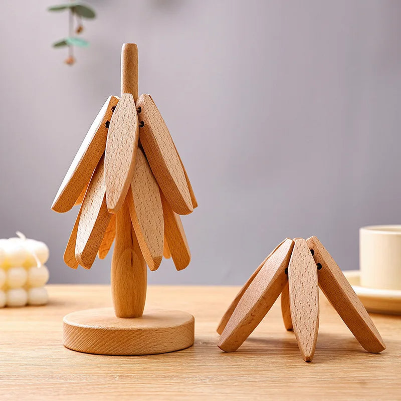 Sous-verres en Bois - Set artisanal sur support arbre en noyer