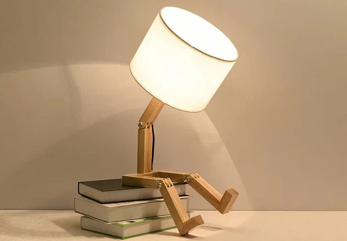 RutanFlex - Lampe de Table Bois Élégante avec Étagère