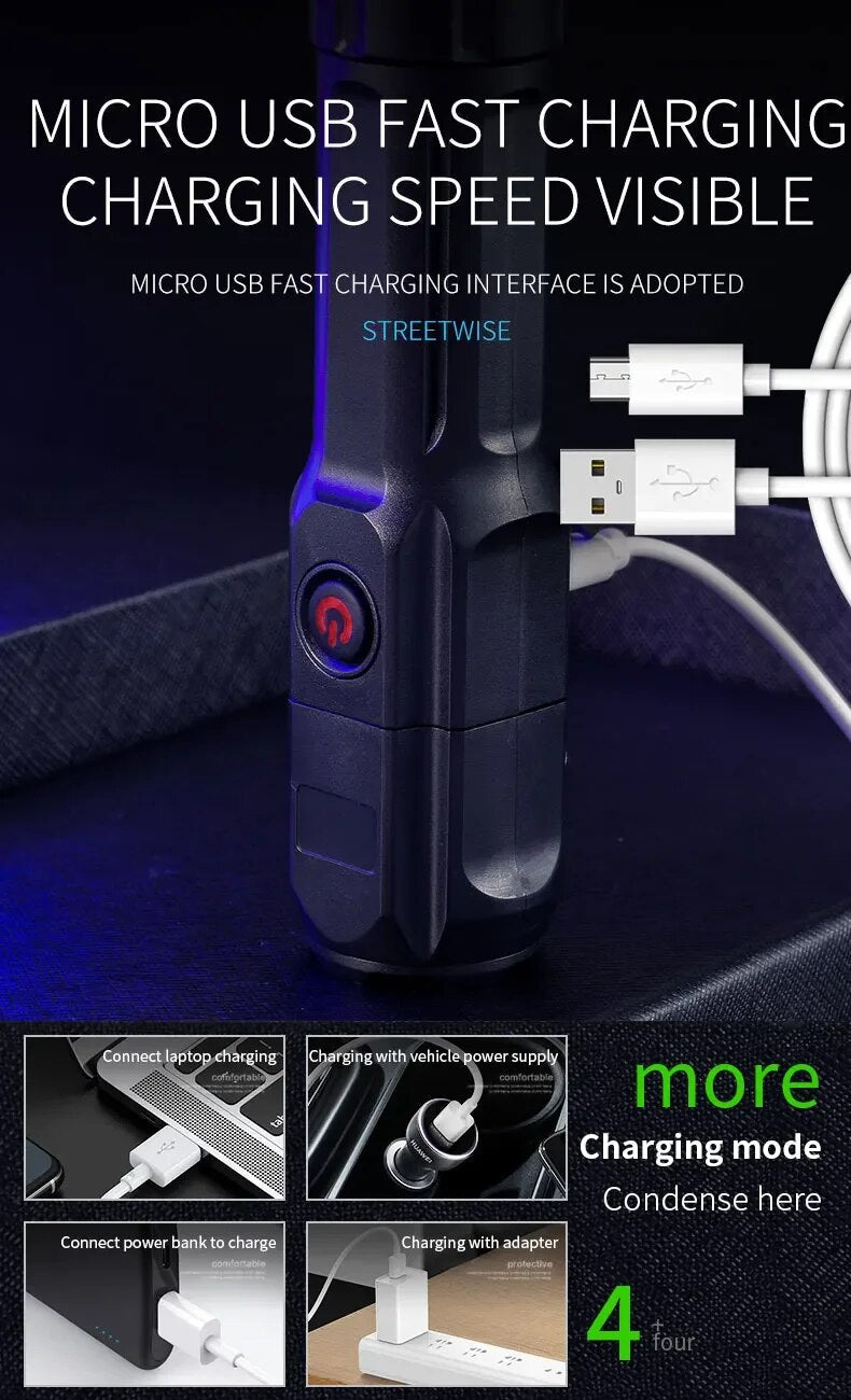 PowerBeam - Lampe Torche LED Rechargeable avec Zoom