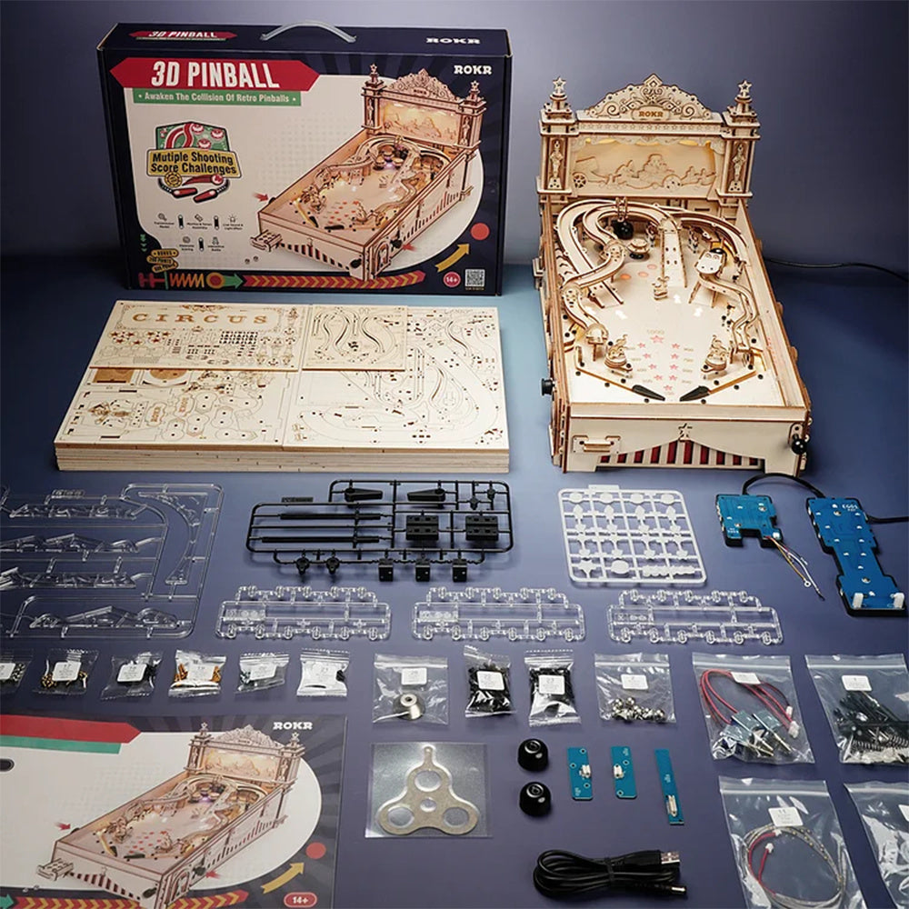 FlipCraft 3D Puzzle - Wooden Pinball Machine Building Kit