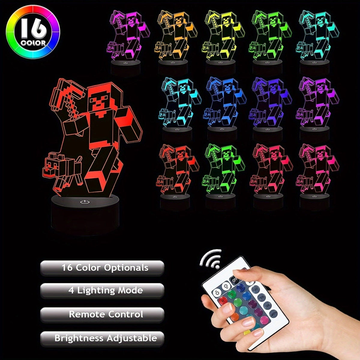 IlluGlow - 3D LED Night Light with 16 Colors and Remote Control