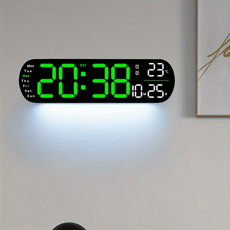 LumoView Clock - LED Wall Clock with Date and Temperature Display