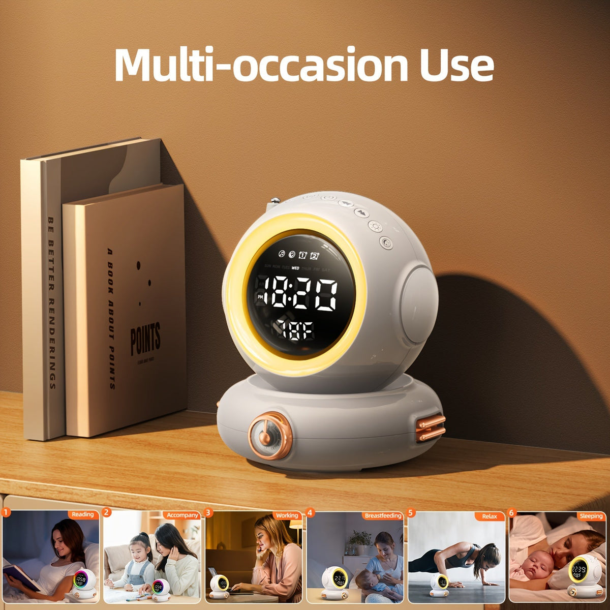 LunaRise - Sunrise Alarm Clock with Bluetooth Speaker and FM Radio