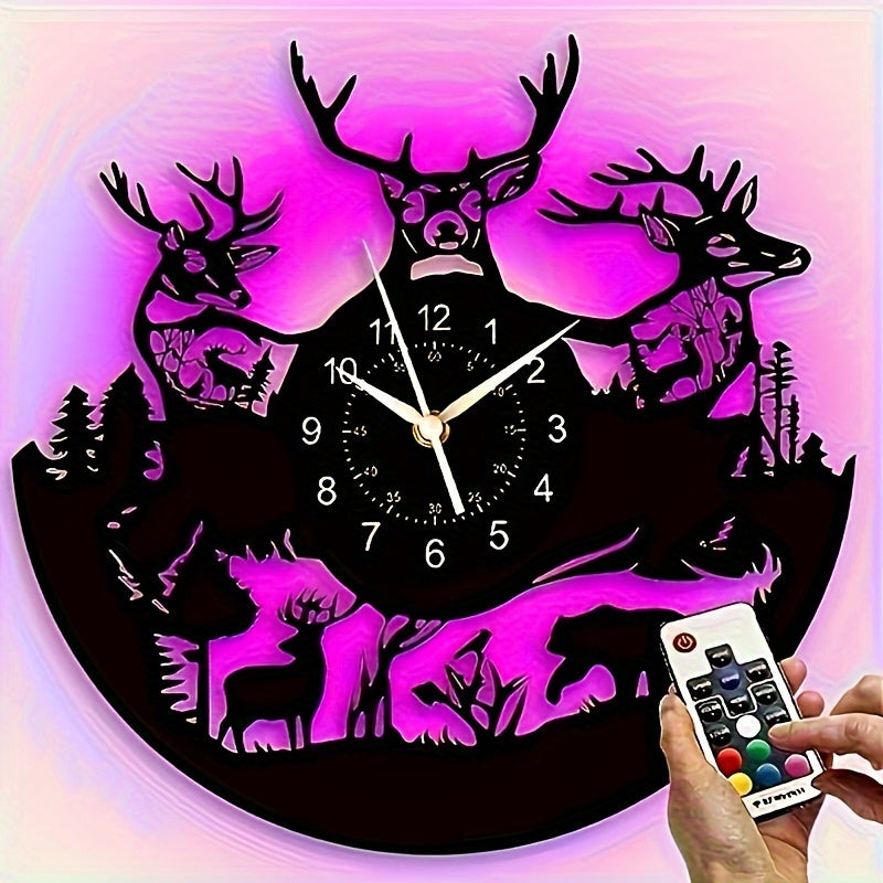 DeerGlow - Horloge Murale Cerf en Vinyle Recycle Silencieuse