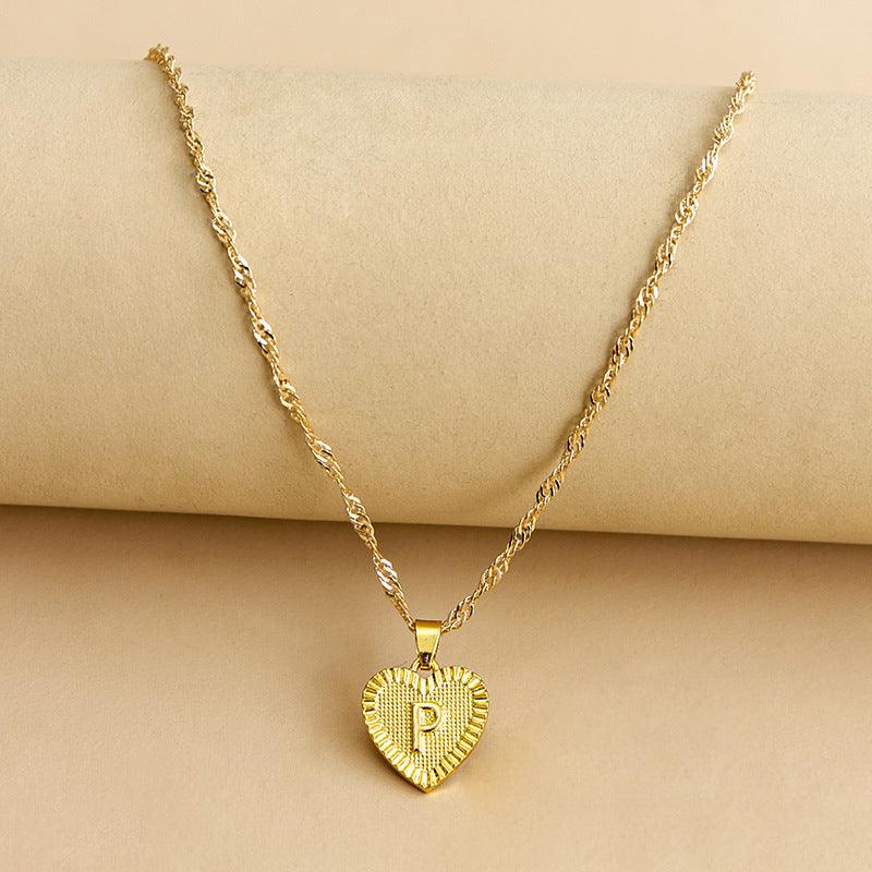 Amara - Gold Heart Initial Pendant Necklace