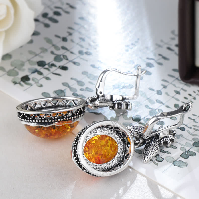 Nora - Boucles d'oreilles fleurs vintage en ambre