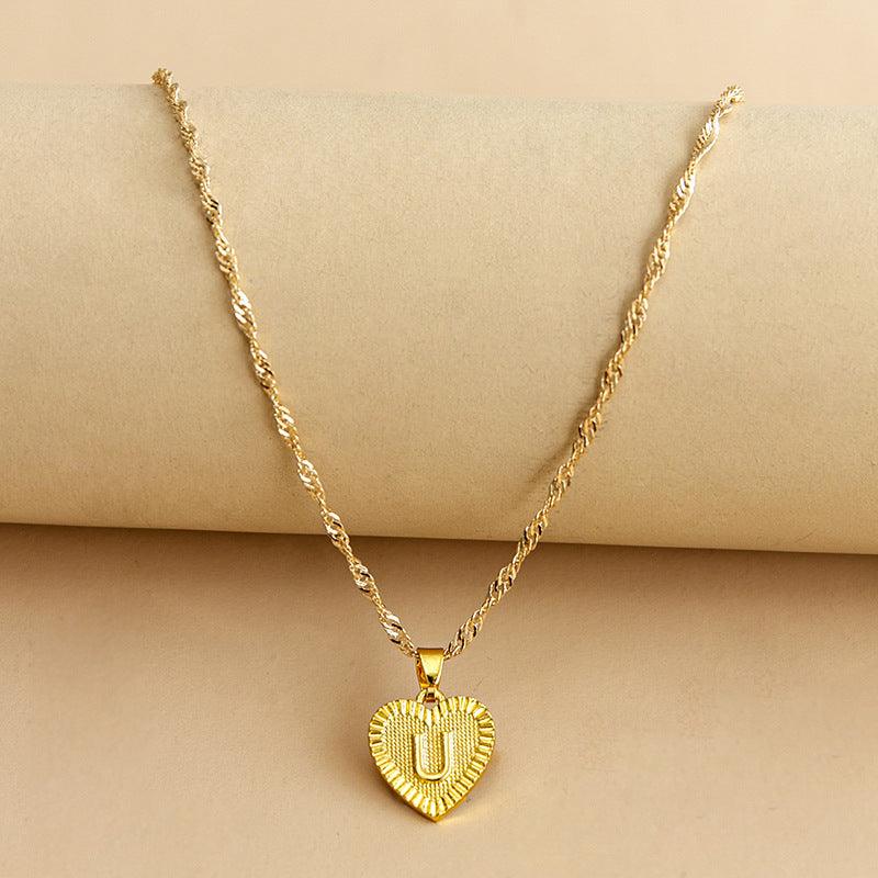 Amara - Gold Heart Initial Pendant Necklace
