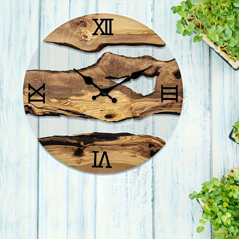 RustiqueClock - Round Wall Clock with Wood Effect and Silent Mechanism