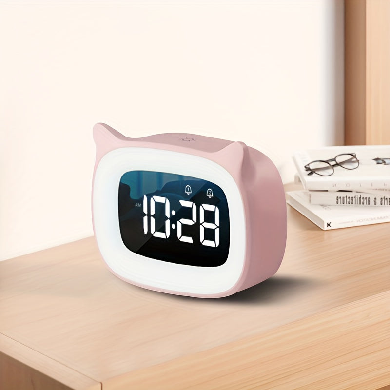 KittyGlow - LED Cat Alarm Clock with Rechargeable Night Light