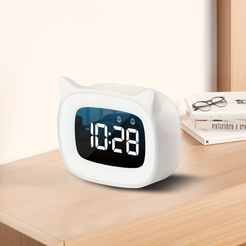 KittyGlow - LED Cat Alarm Clock with Rechargeable Night Light